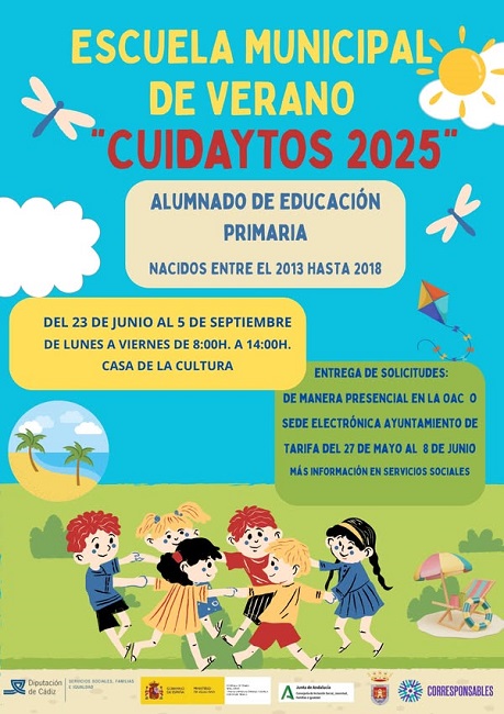El área de Servicios Sociales e Igualdad del Ayuntamiento de Tarifa en colaboración con la Diputación de Cádiz reactiva ya la escuela municipal de verano Cuidaytos 2025