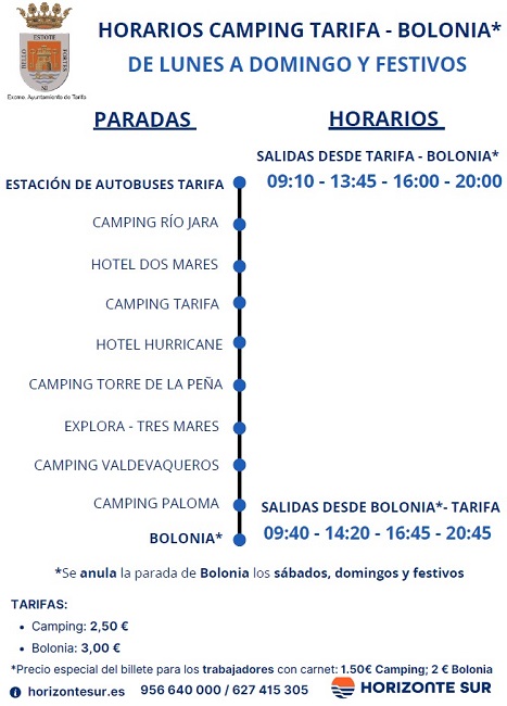 Desde hoy lunes, 7 de julio se pone en marcha el servicio de autobús que enlaza con las instalaciones turísticas de la carretera Nacional 340.