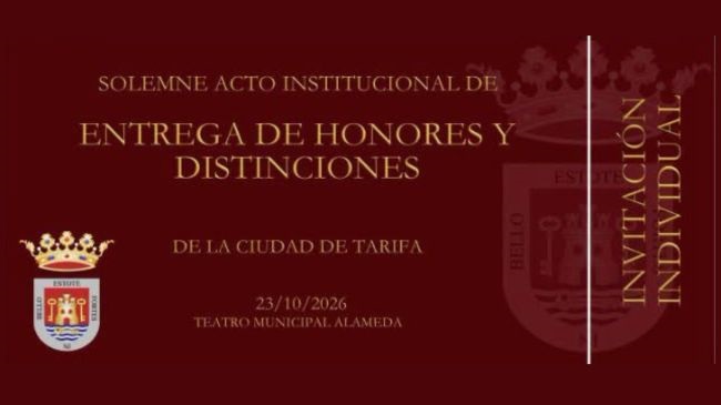 Este viernes 23 de octubre, el Ayuntamiento de Tarifa hará entrega de sus galardones oficiales, en el acto de "honores y distinciones" que se desarrollará en el Teatro Municipal Alameda, a las 18h.