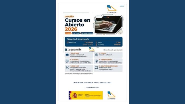 Hasta el 26 de noviembre permanece abierta la inscripción en la nueva oferta de cursos CISCO del Aula Mentor Tarifa. Empiezan el 3 de noviembre